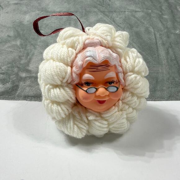 Vintage Christmas Funky Decor Mrs Claus Head‎ Ornaments Rubber Face - Picture 1 of 8